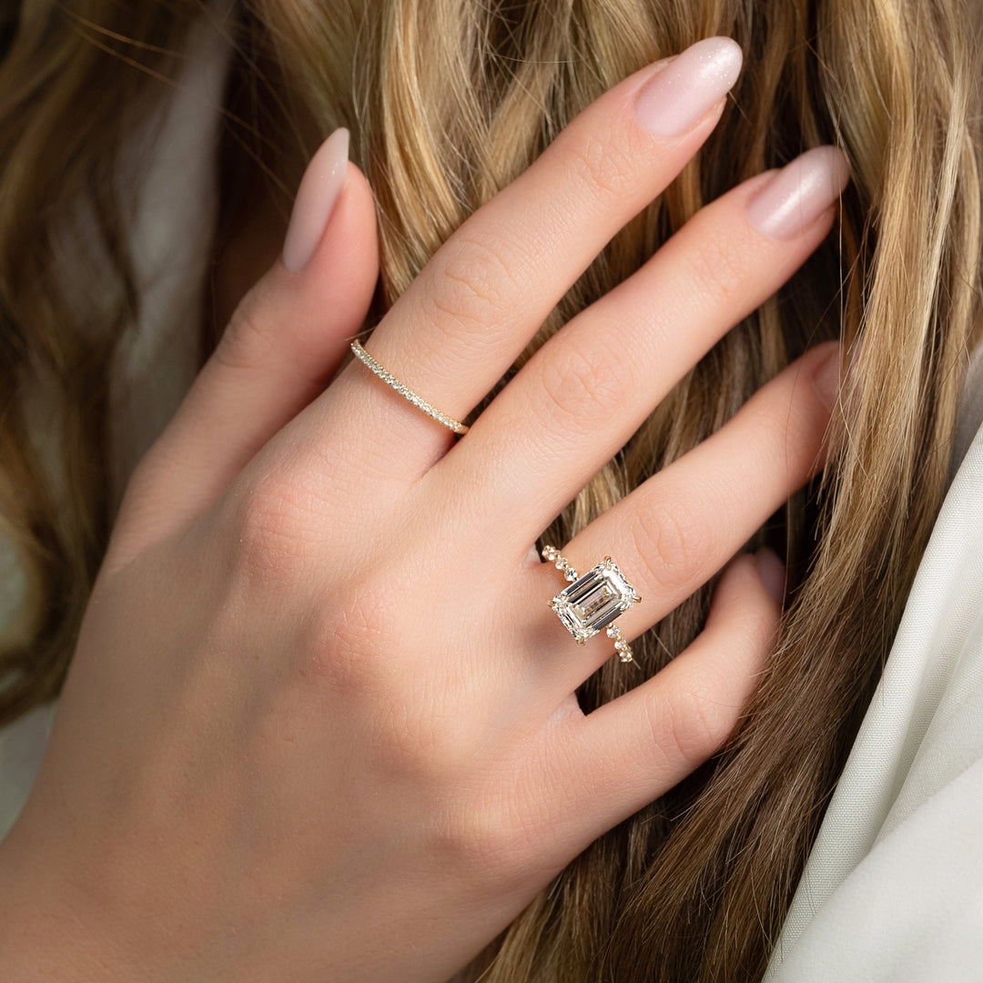 1 CT Emerald Cut Hidden Pave Engagement Ring - Moissanite Diamond