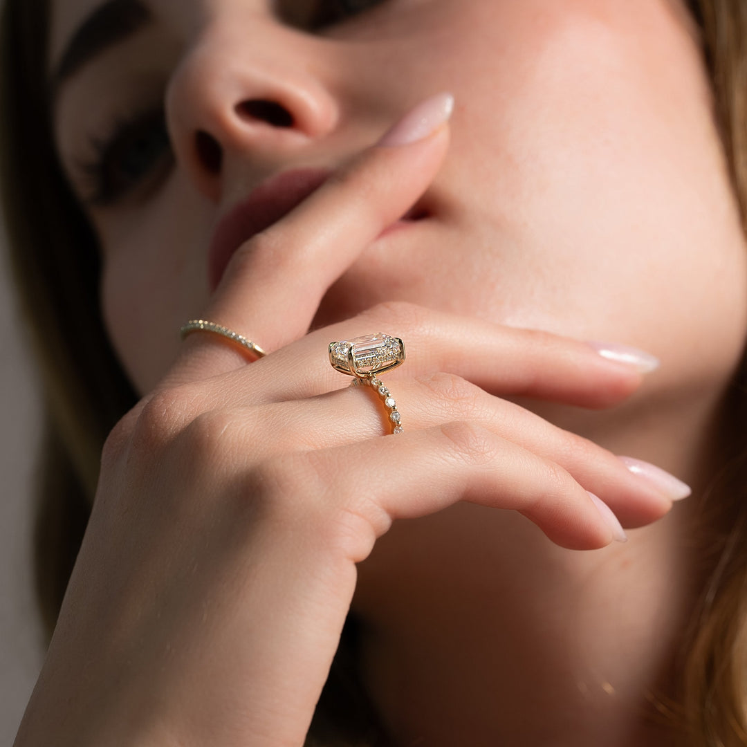 1 CT Emerald Cut Hidden Pave Engagement Ring - Moissanite Diamond
