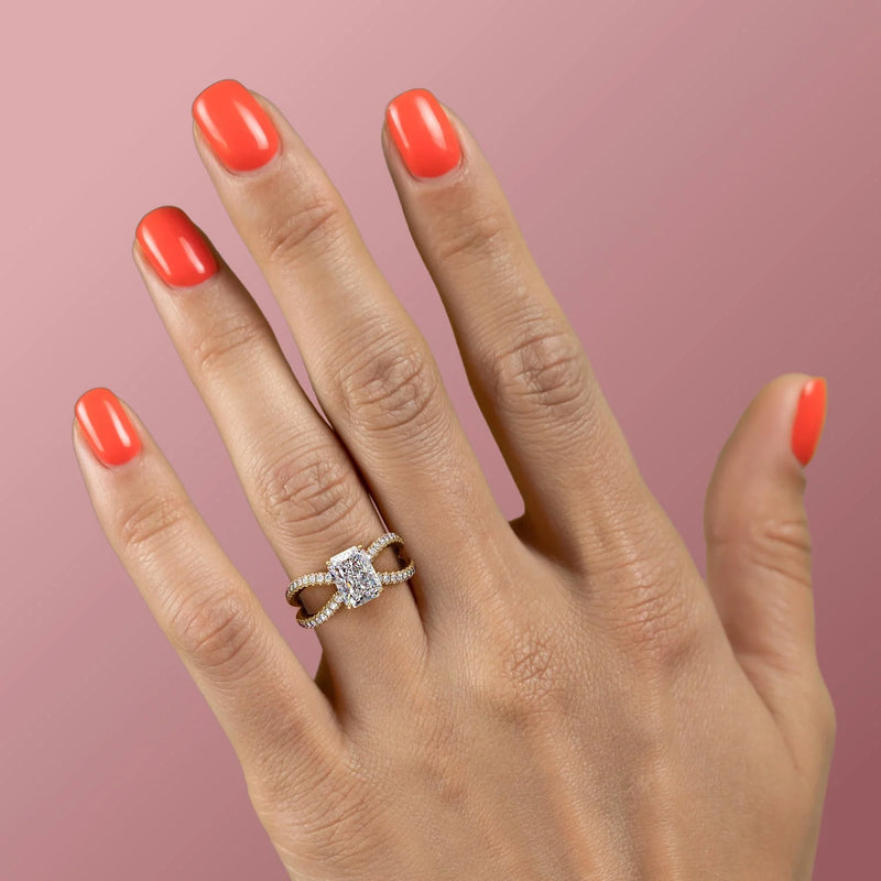 2 CT Radiant Cut Split Shank Engagement Ring - Moissanite Diamond