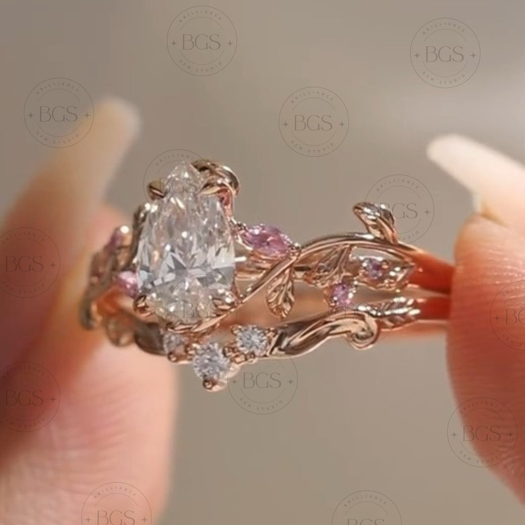 2 CT Pear Cut Natural Inspire Engagement Ring Set - Lab Grown Diamond