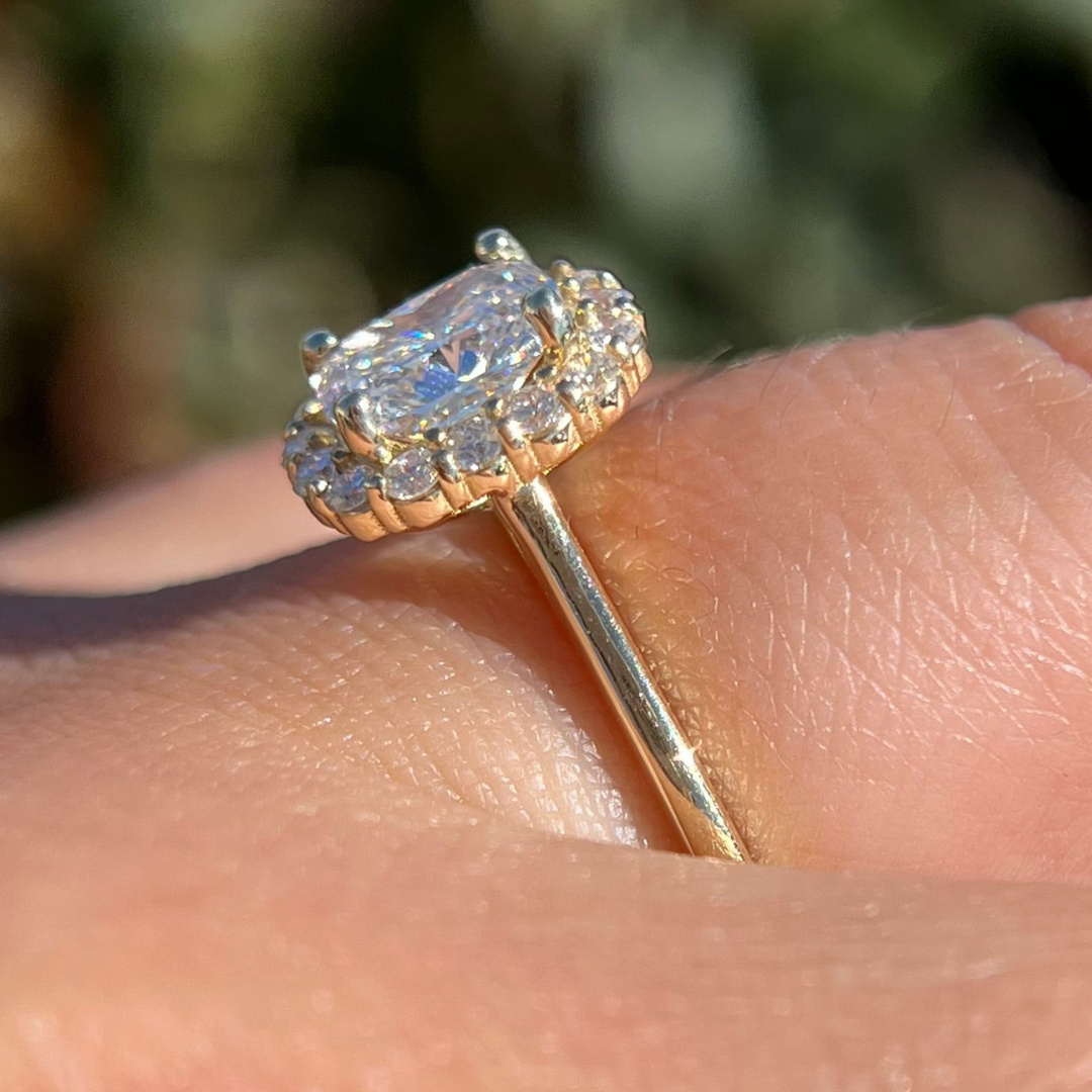 2 CT Elongated Cushion Cut Halo Engagement Ring - Lab Grown Diamond