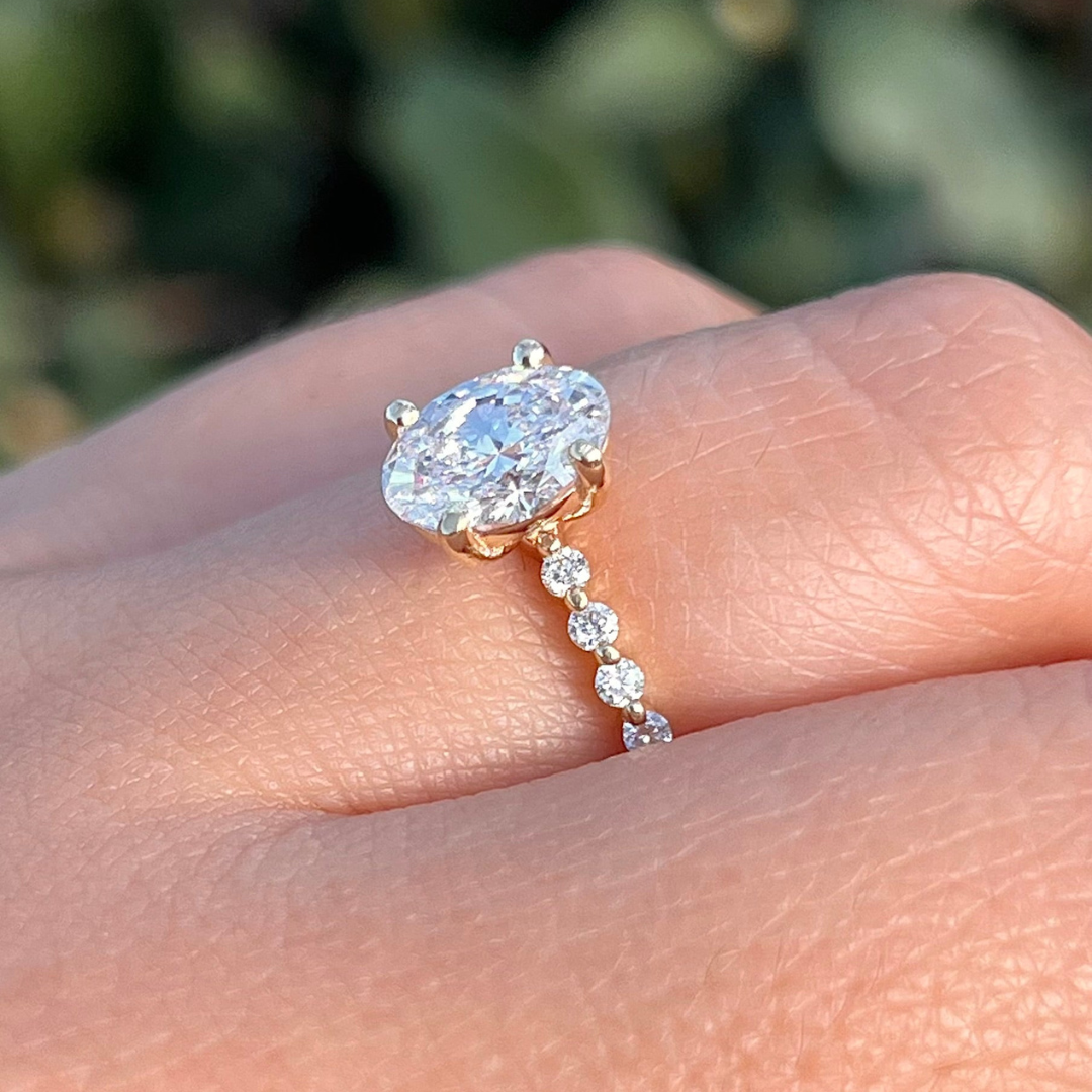 1 CT Oval Cut Pave Engagement Ring - Lab Grown Diamond