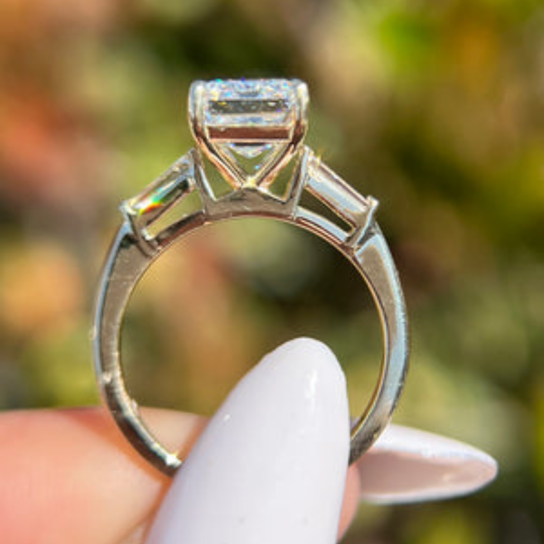 1 CT Emerald Cut Three Stone Engagement Ring - Moissanite Diamond