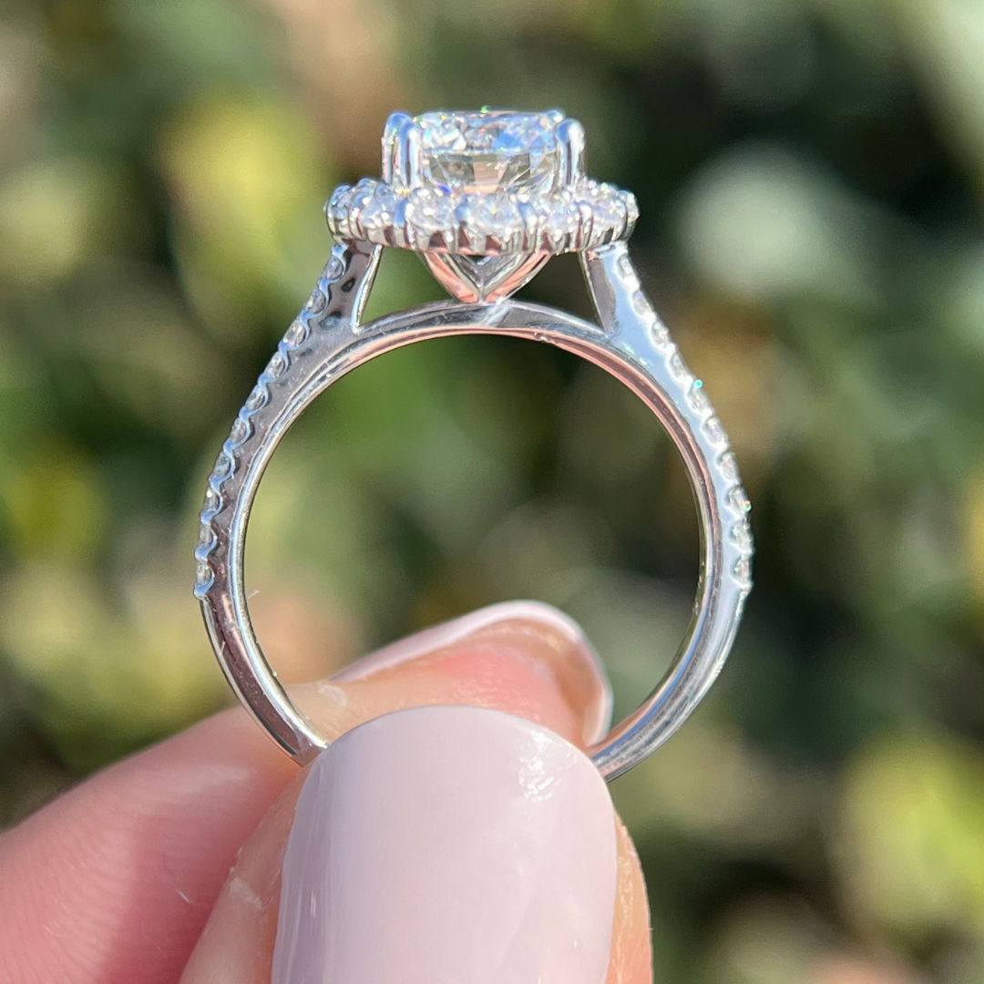 2 CT Round Cut Halo Pave Engagement Ring - Lab Grown Diamond