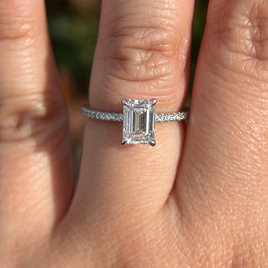 1 CT Emerald Cut Pave Engagement Ring - Lab Grown Diamond