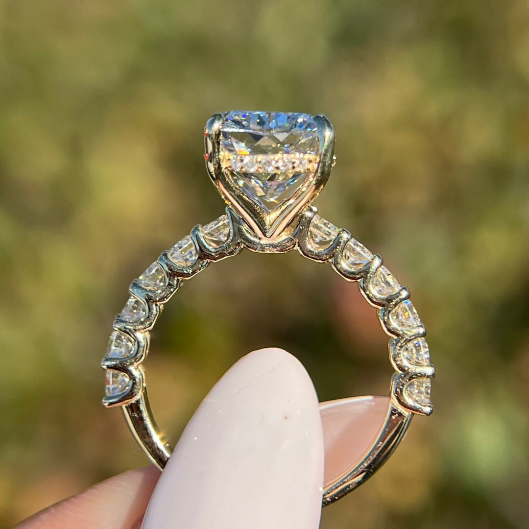 2 CT  Elongated Cushion Pave Engagement Ring - Moissanite Diamond