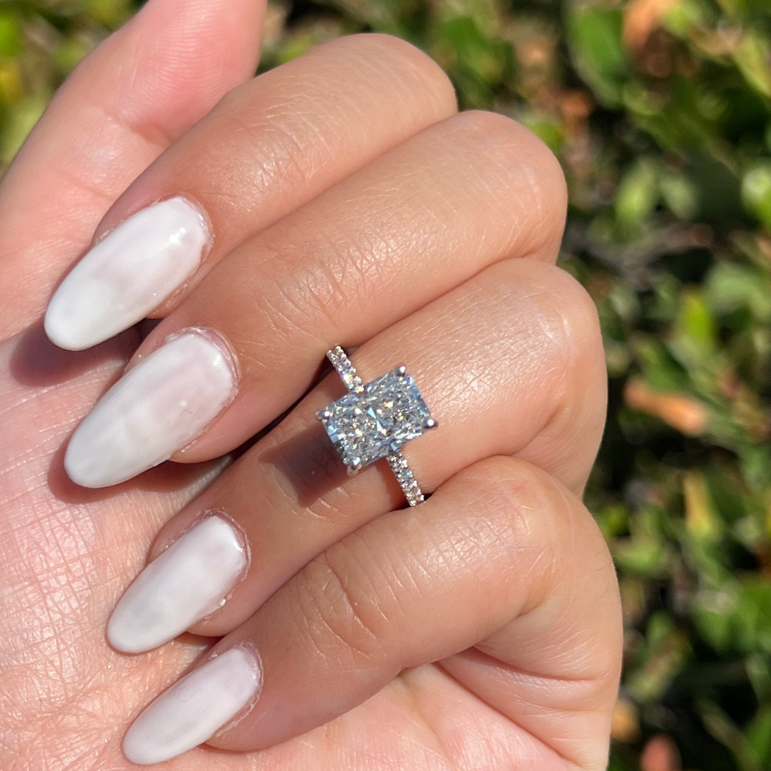 3 CT Radiant Cut Pave Engagement Ring - Moissanite Diamond