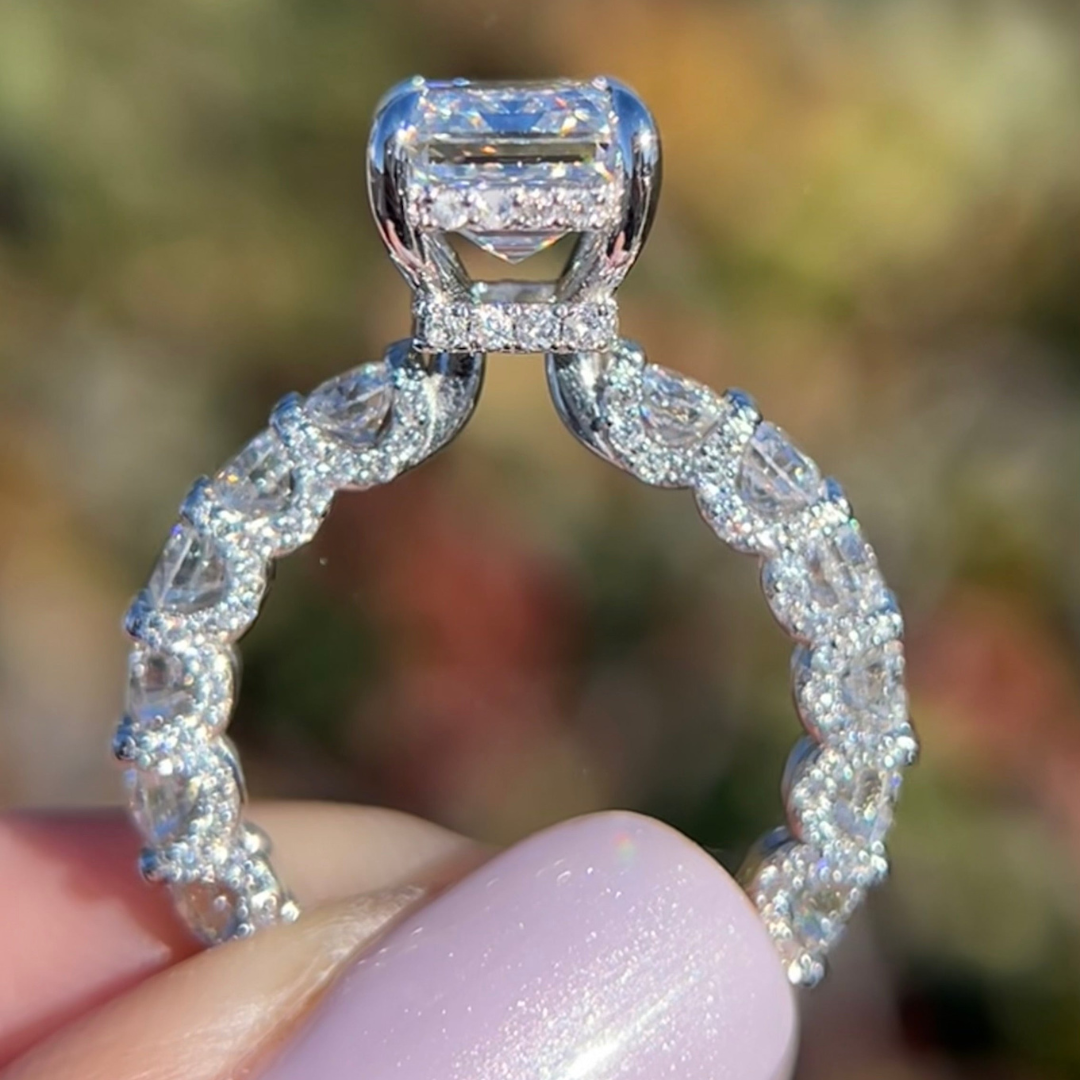2 CT Emerald Pave Engagement Ring - Moissanite Diamond