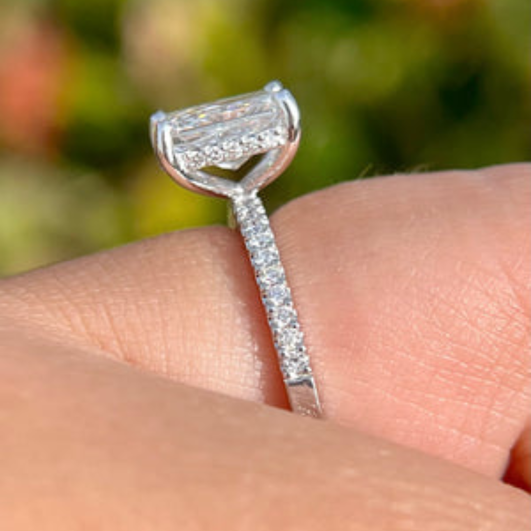 3 CT Radiant Cut Pave Engagement Ring - Lab Grown Diamond