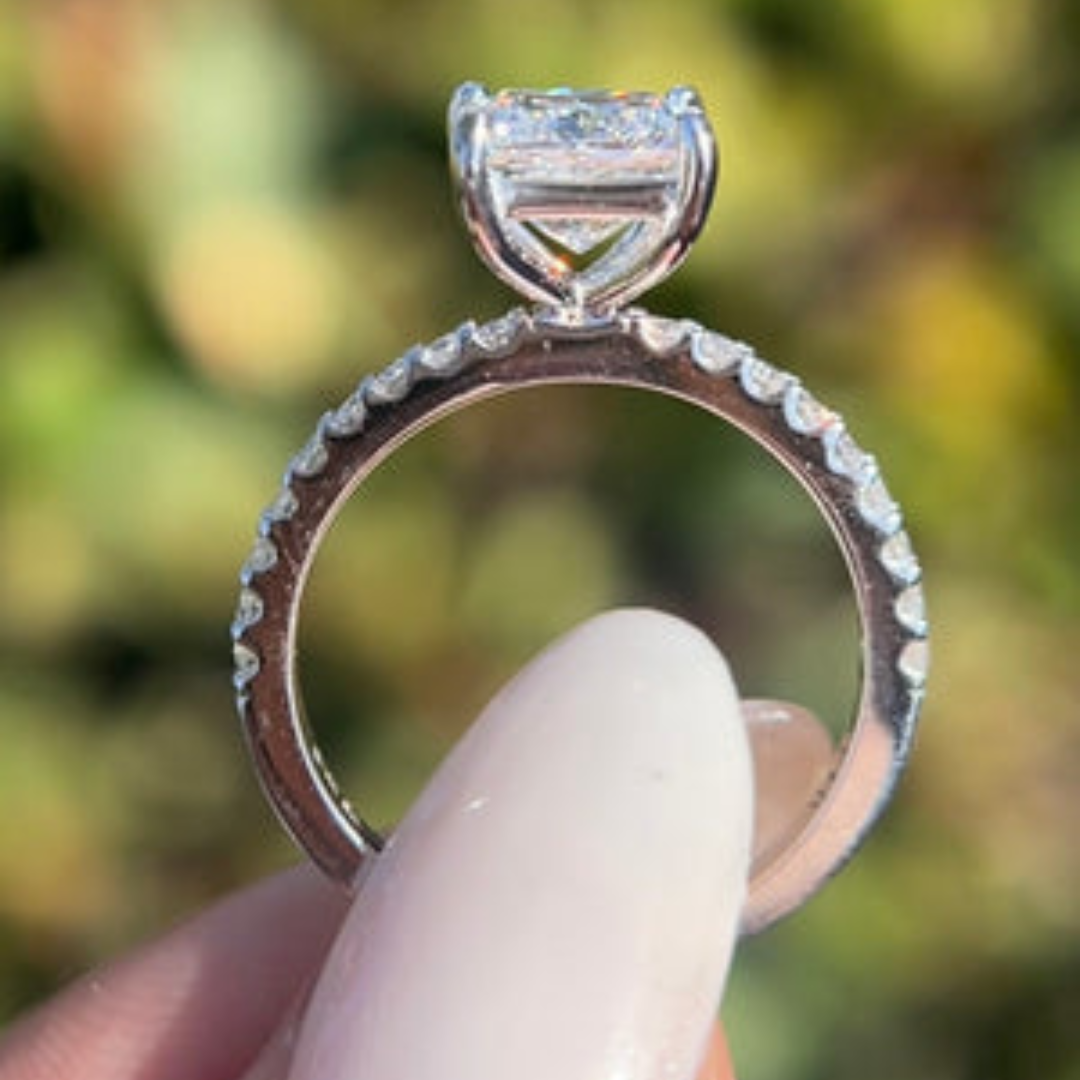 1 CT Princess Cut Pave Engagement Ring - Lab Grown Diamond