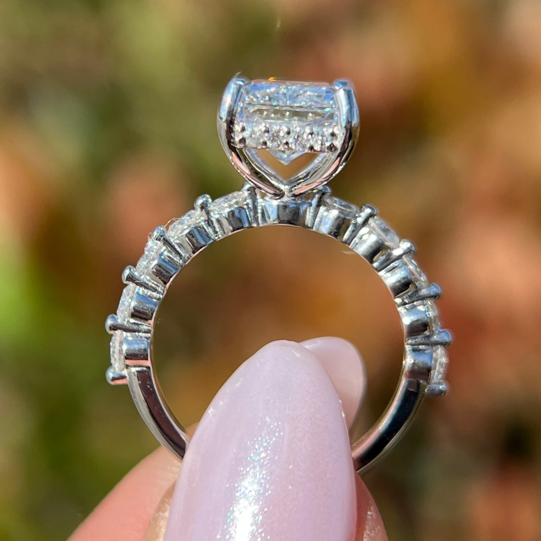 3 CT Radiant Cut Pave Engagement Ring - Lab Grown Diamond
