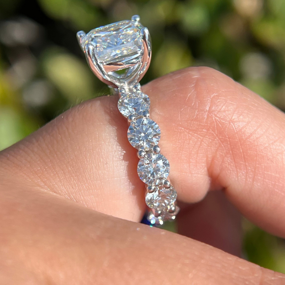 2 CT Cushion Cut Pave Engagement Ring - Lab Grown Diamond