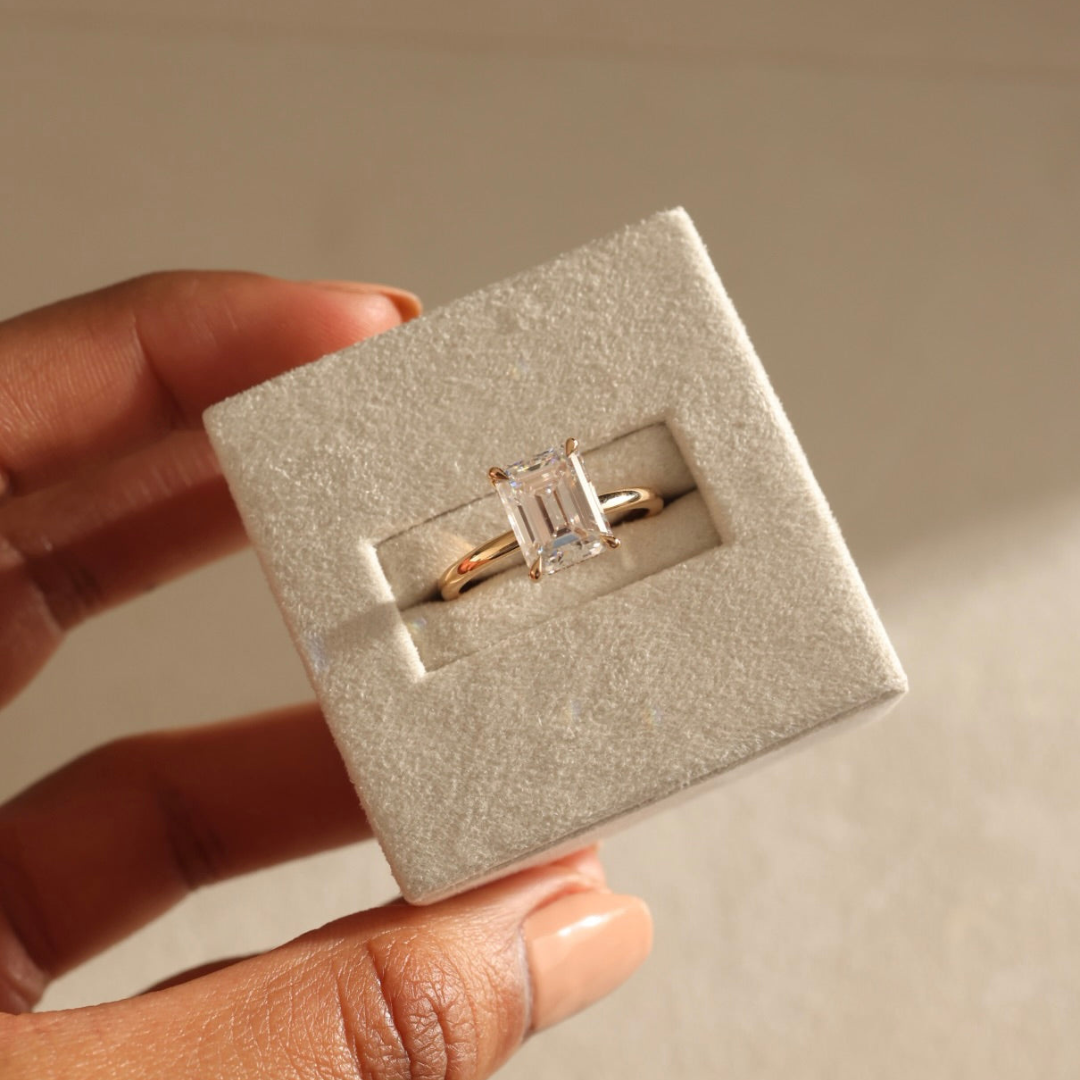 2 CT Emerald Cut Hidden Halo Diamond Engagement Ring - Lab Grown Diamond