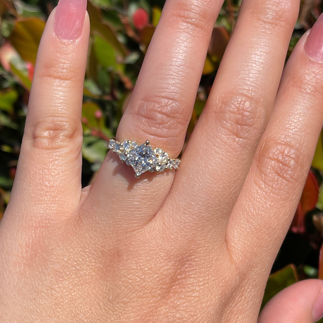 1 CT Princess Cut Cluster Engagement Ring - Lab Grown Diamond