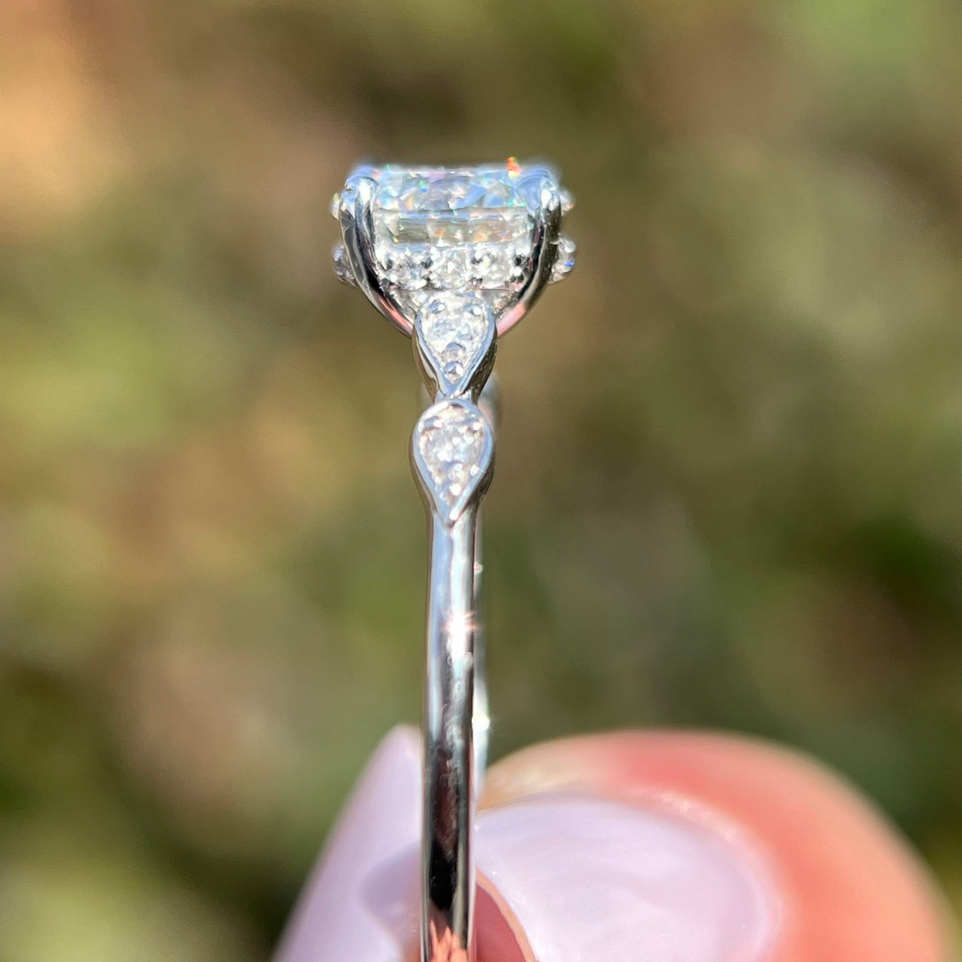 1 CT Round Cut Pave Engagement Ring - Moissanite Diamond