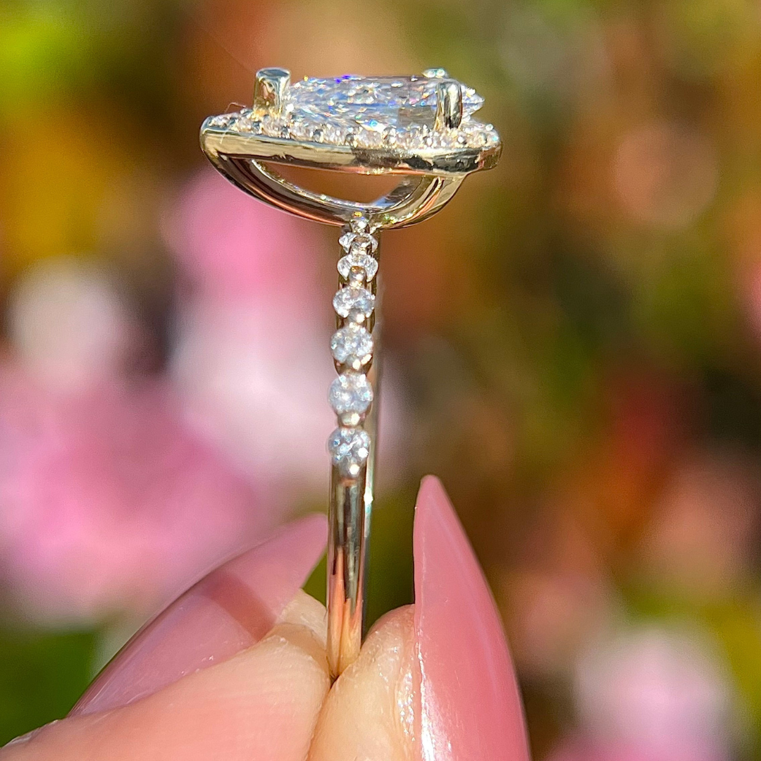 2 CT Pear Cut  Pave Halo Engagement Ring - Lab Grown Diamond