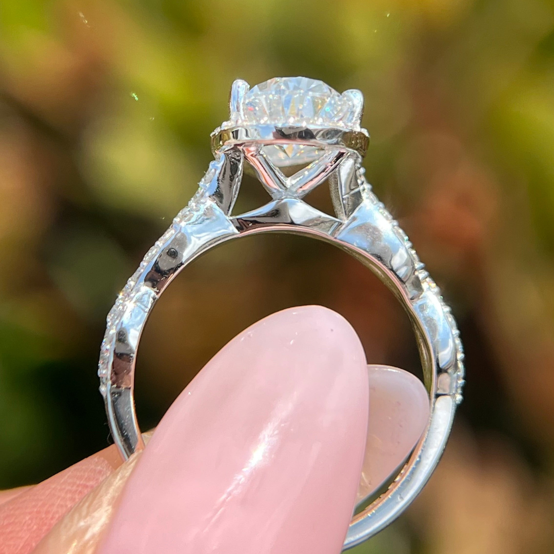 3 CT Pear Cut Pave Halo Engagement Ring - Moissanite Diamond