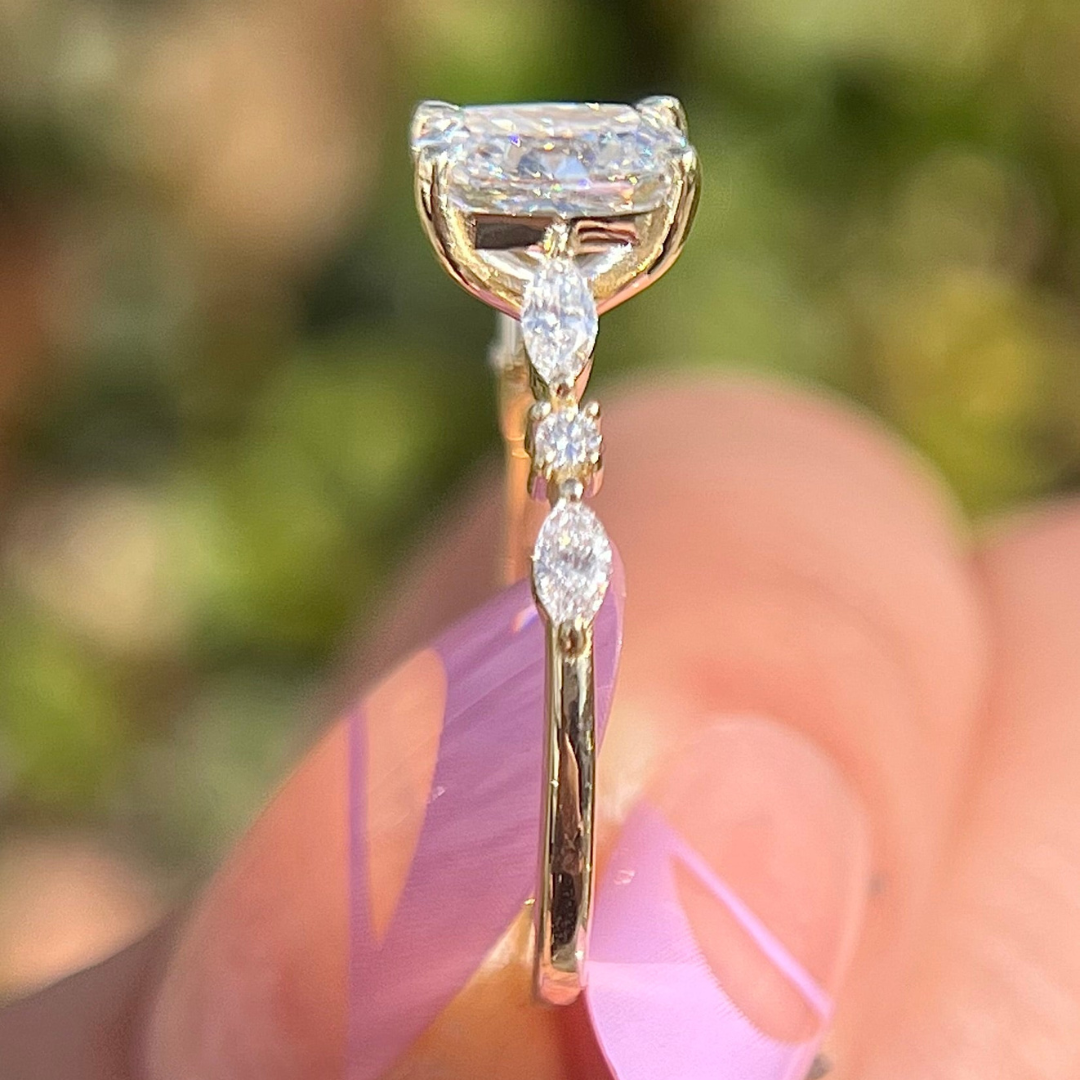 2 CT Elongated Cushion Cut  Pave Engagement Ring - Lab Grown Diamond