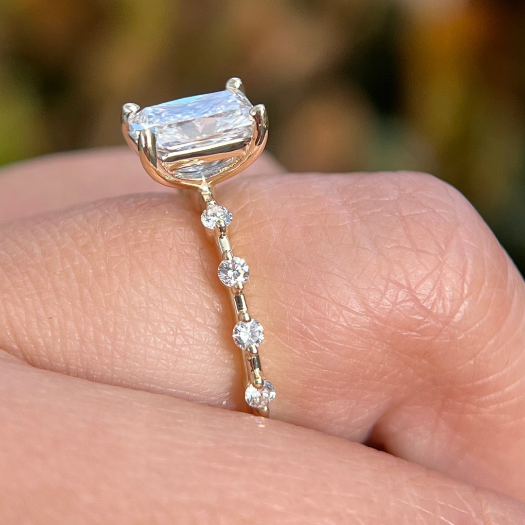 1 CT Radiant Cut Petite Pave Engagement Ring - Lab Grown Diamond
