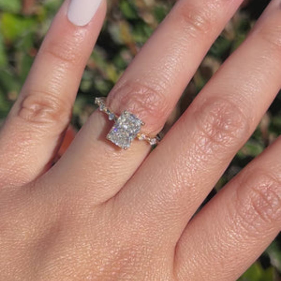 1 CT Radiant Cut Petite Pave Engagement Ring - Lab Grown Diamond
