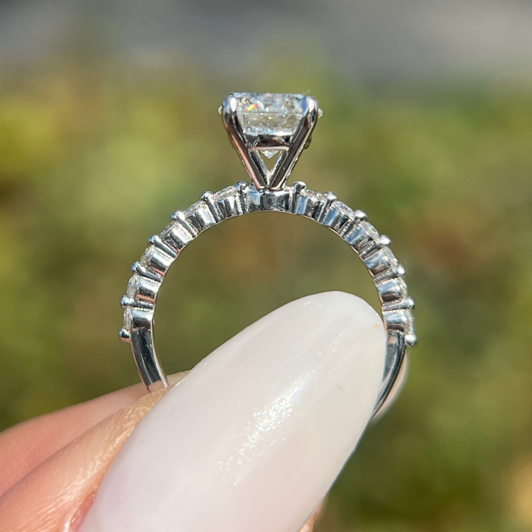 1 CT Round Cut Pave Engagement Ring - Moissanite Diamond