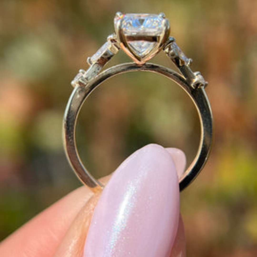 1 CT Cushion Cut Pave Engagement Ring - Lab Grown Diamond