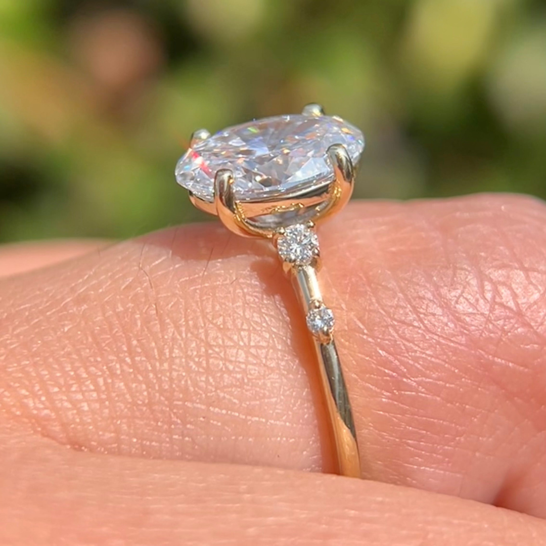 3 CT Oval Cut Petite Pave Engagement Ring - Lab Grown Diamond