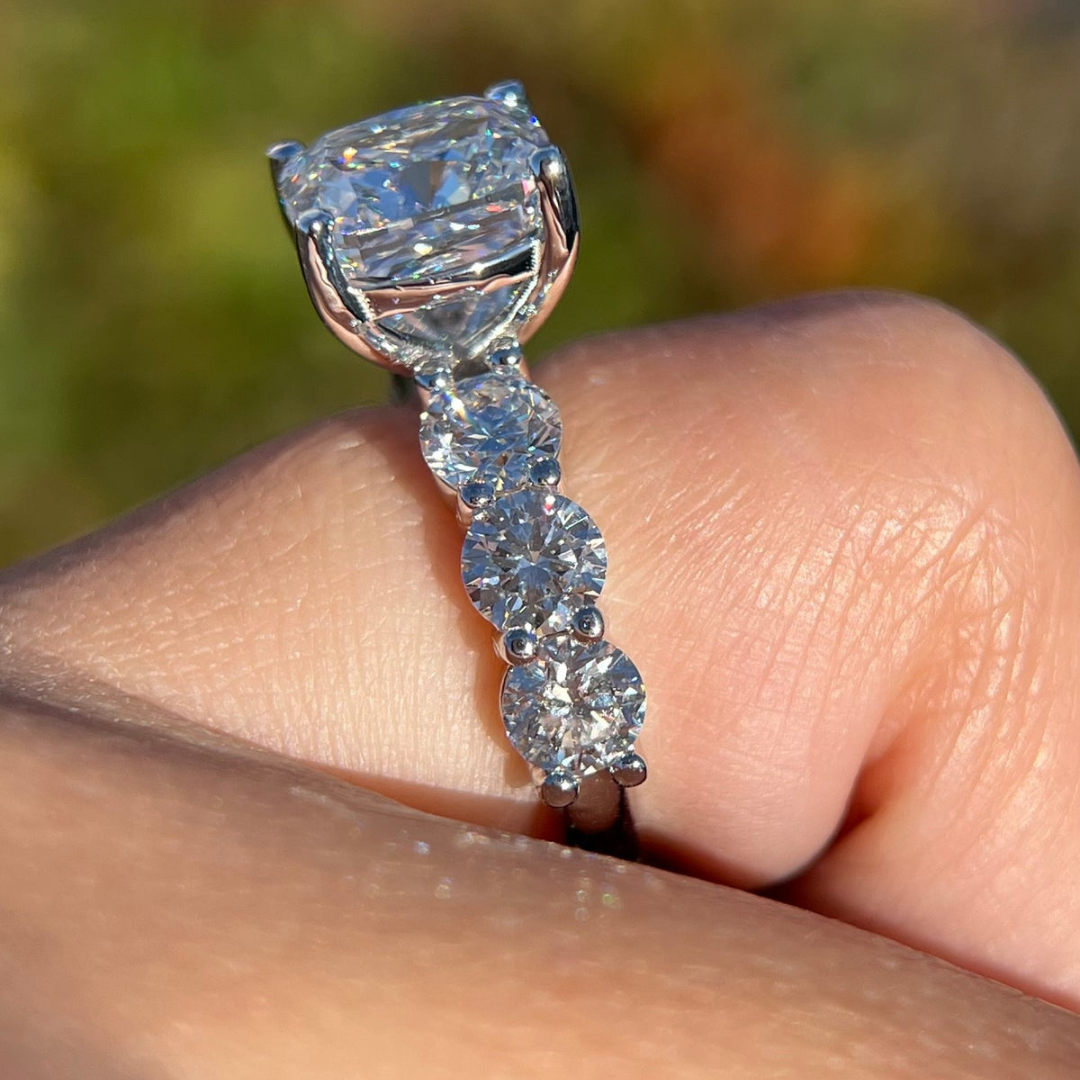 2 CT Cushion Cut Pave Engagement Ring - Moissanite Diamond