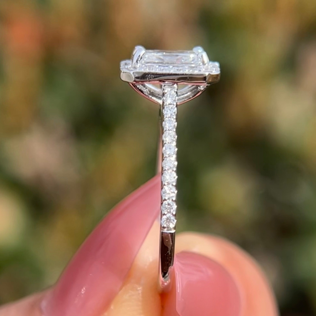 1 CT Radiant Cut Halo Pave Engagement Ring - Lab Grown Diamond