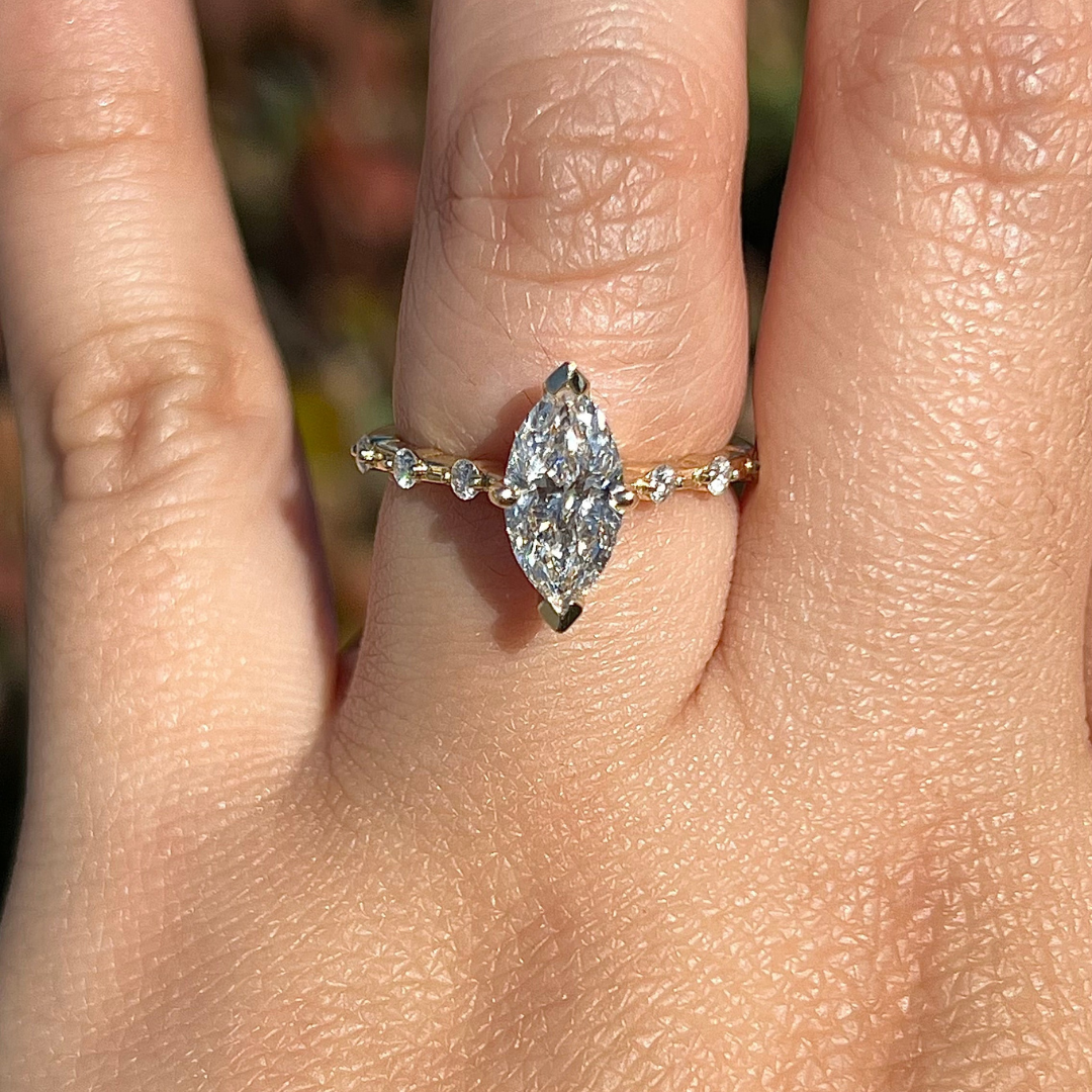 2 CT Marquise Cut Petite Pave Engagement Ring - Lab Grown Diamond
