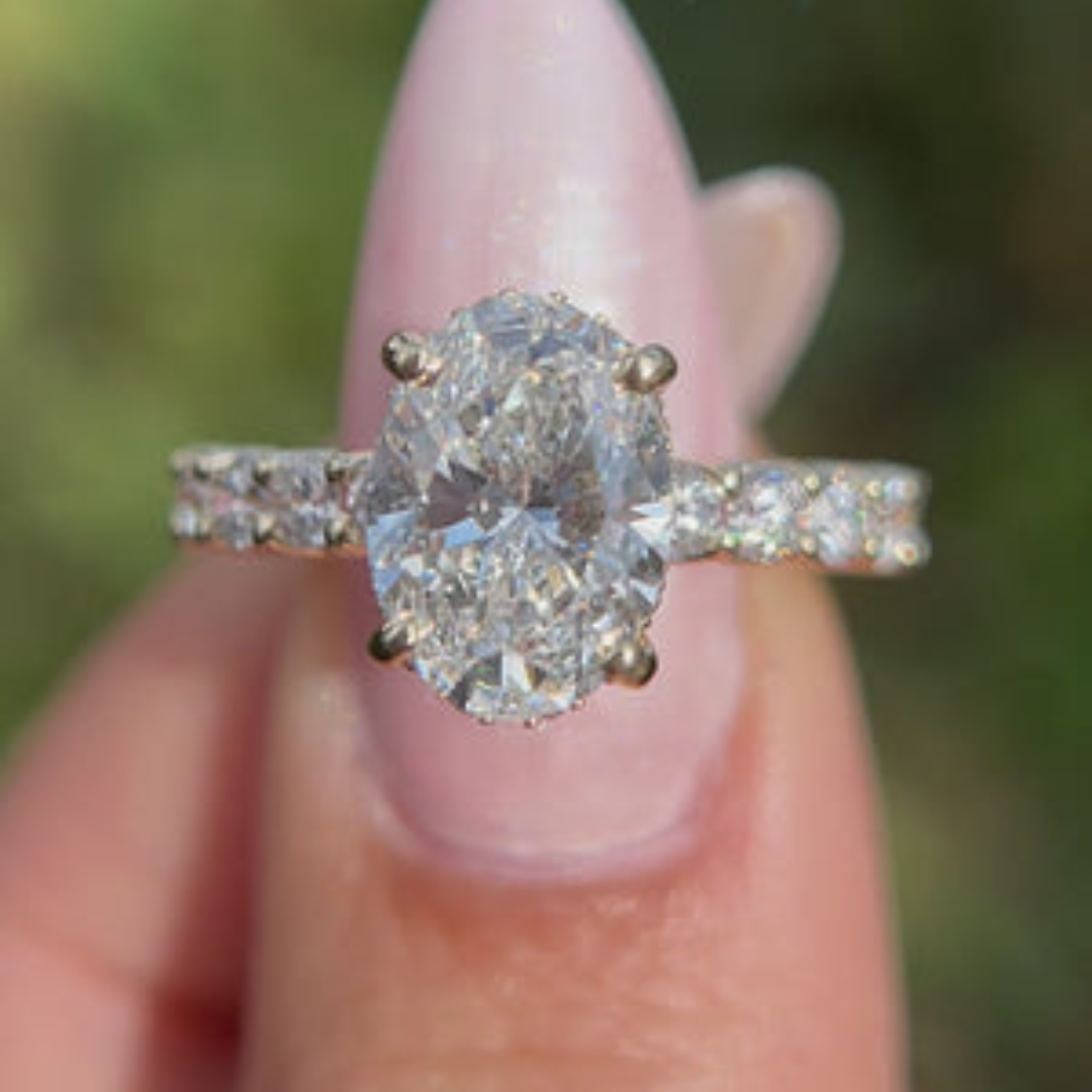 2 CT Oval Cut Pave Engagement Ring - Moissanite Diamond