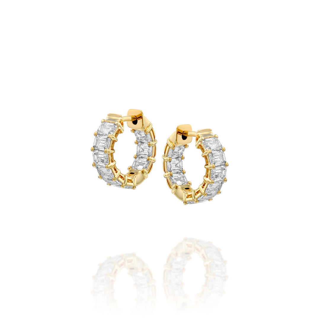 1 CT East West Emerald Cut Moissanite Diamond Hoops Earrings