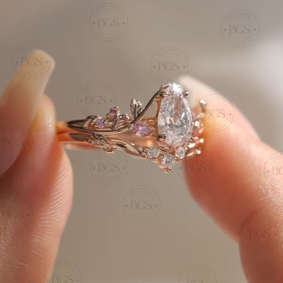 2 CT Pear Cut Natural Inspire Engagement Ring Set - Lab Grown Diamond