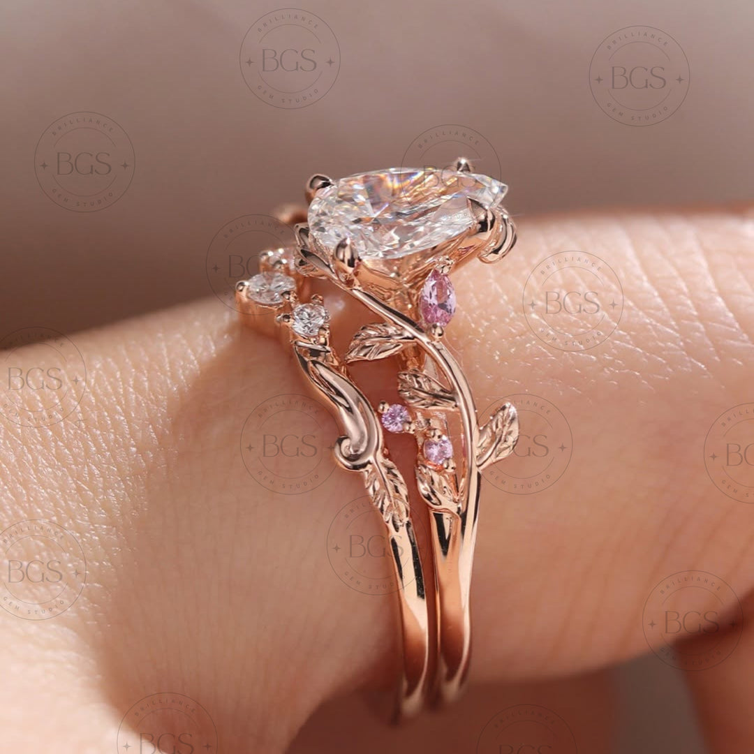 2 CT Pear Cut Natural Inspire Engagement Ring Set - Lab Grown Diamond