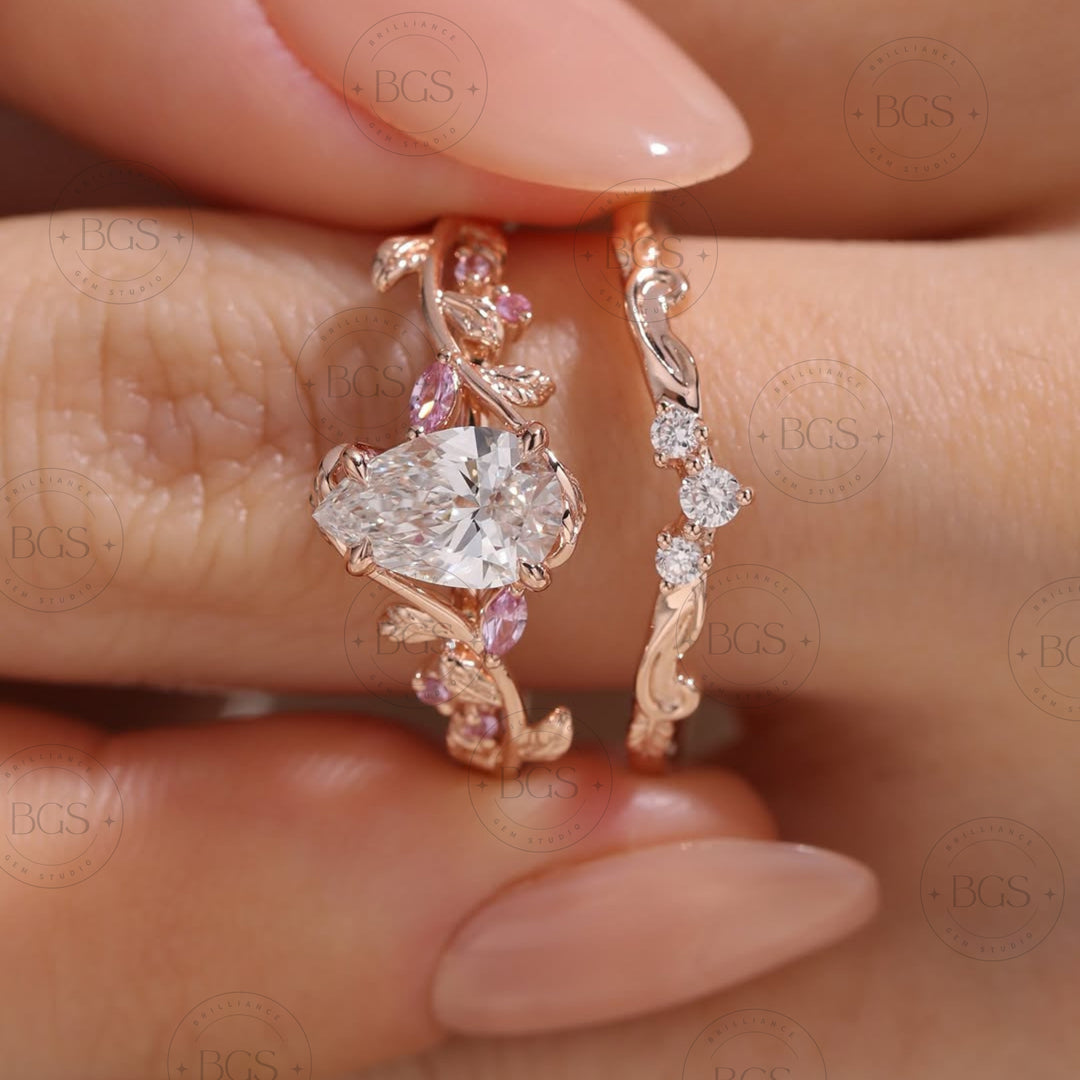 2 CT Pear Cut Natural Inspire Engagement Ring Set - Moissanite Diamond