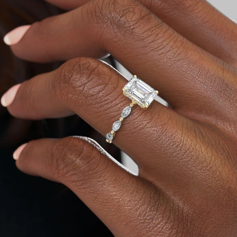 1 CT  Emerald Cut Pave Engagement Ring - Moissanite Diamond