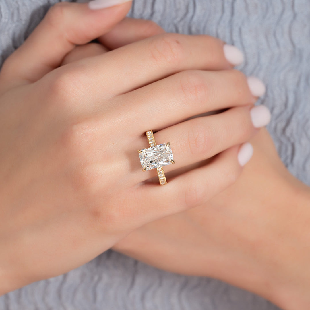 1 CT Radiant Cut Three Side Pave Engagement Ring - Moissanite Diamond