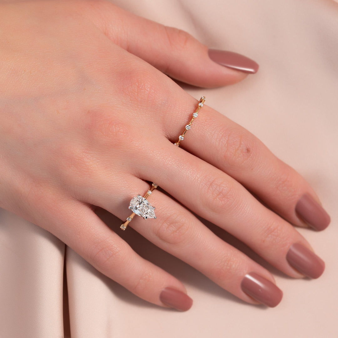 2 CT Pear Cut Petite Pave Engagement Ring - Moissanite Diamond