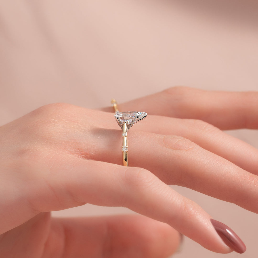 2 CT Pear Cut Petite Pave Engagement Ring - Moissanite Diamond