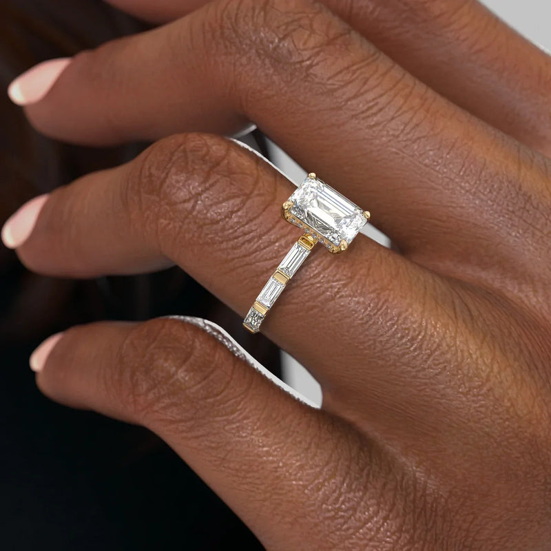 1 CT Emerald Cut Pave Engagement Ring - Moissanite Diamond