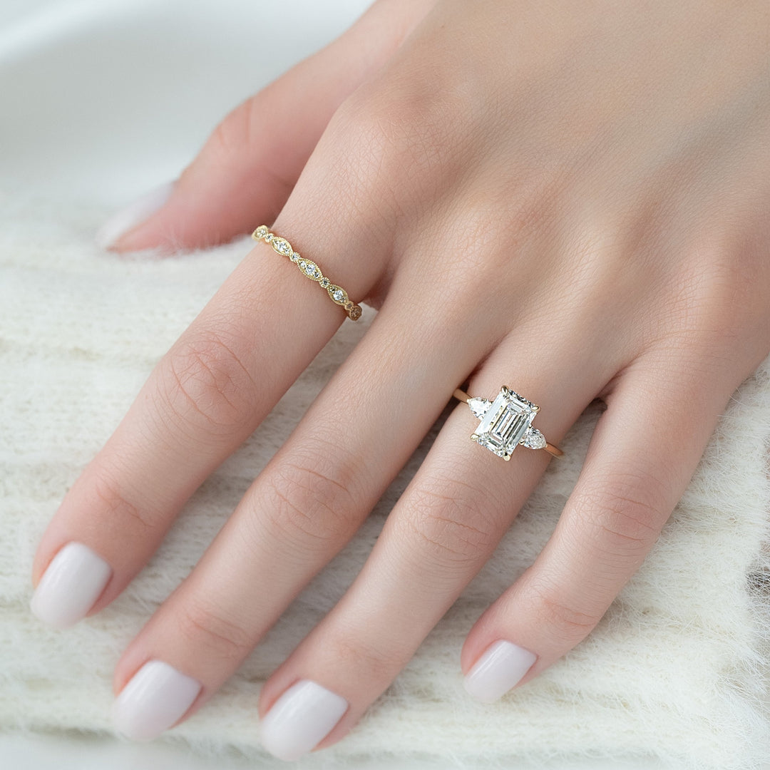 1 CT Emerald Cut Three Stone Engagement Ring - Moissanite Diamond