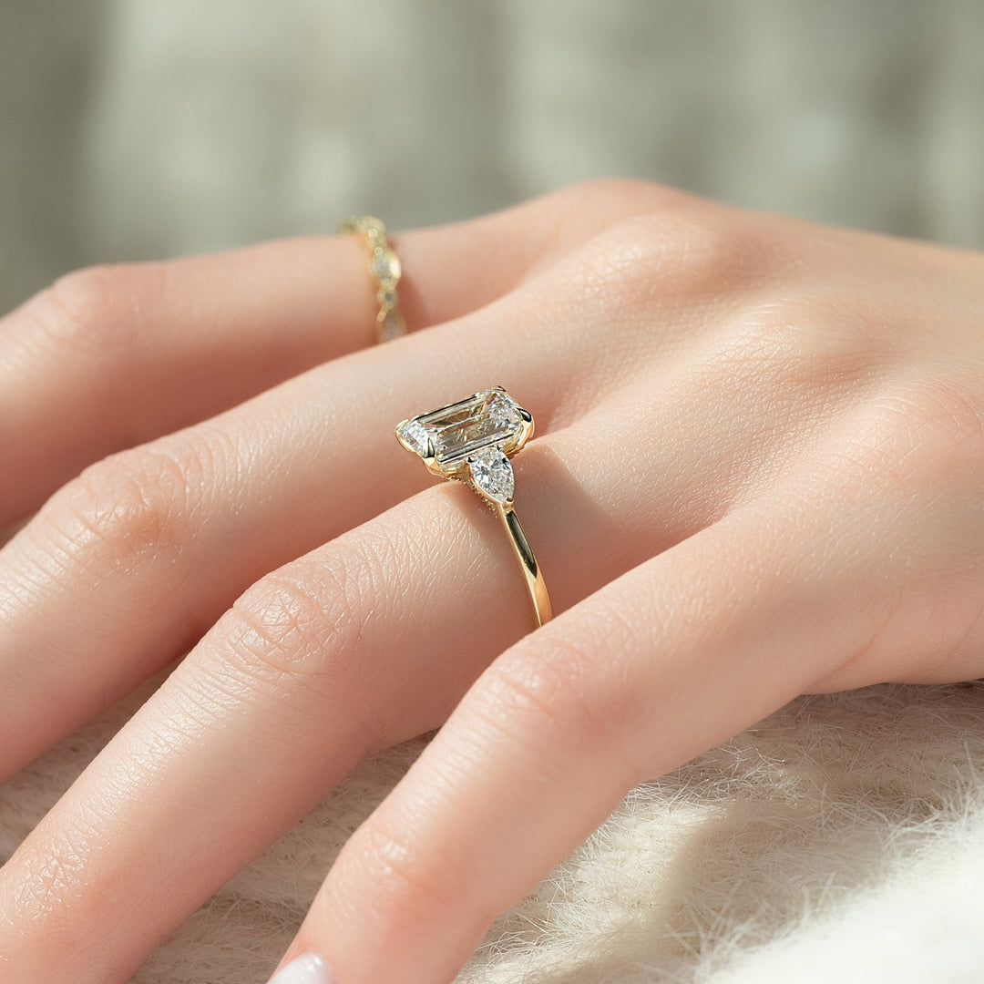 1 CT Emerald Cut Three Stone Engagement Ring - Moissanite Diamond