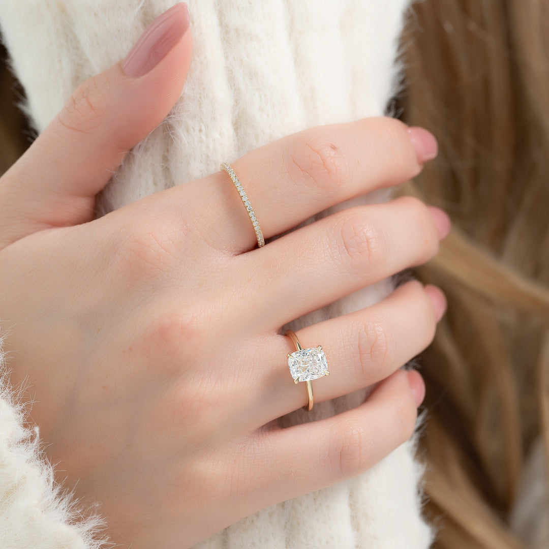 1 CT Elongated Cushion Cut Solitaire Engagement Ring - Moissanite Diamond