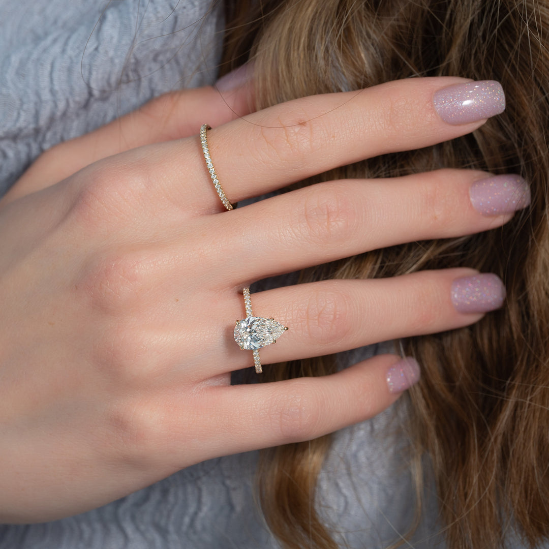 2 CT Pear Cut Pave Engagement Ring - Moissanite Diamond
