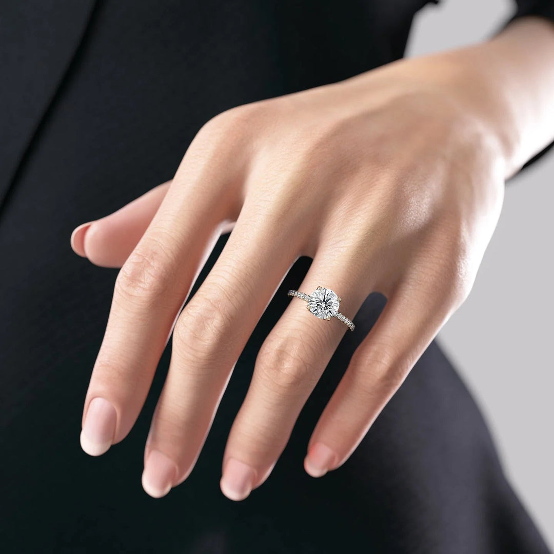 2 CT Round Cut Pave  Engagement Ring - Lab Grown Diamond