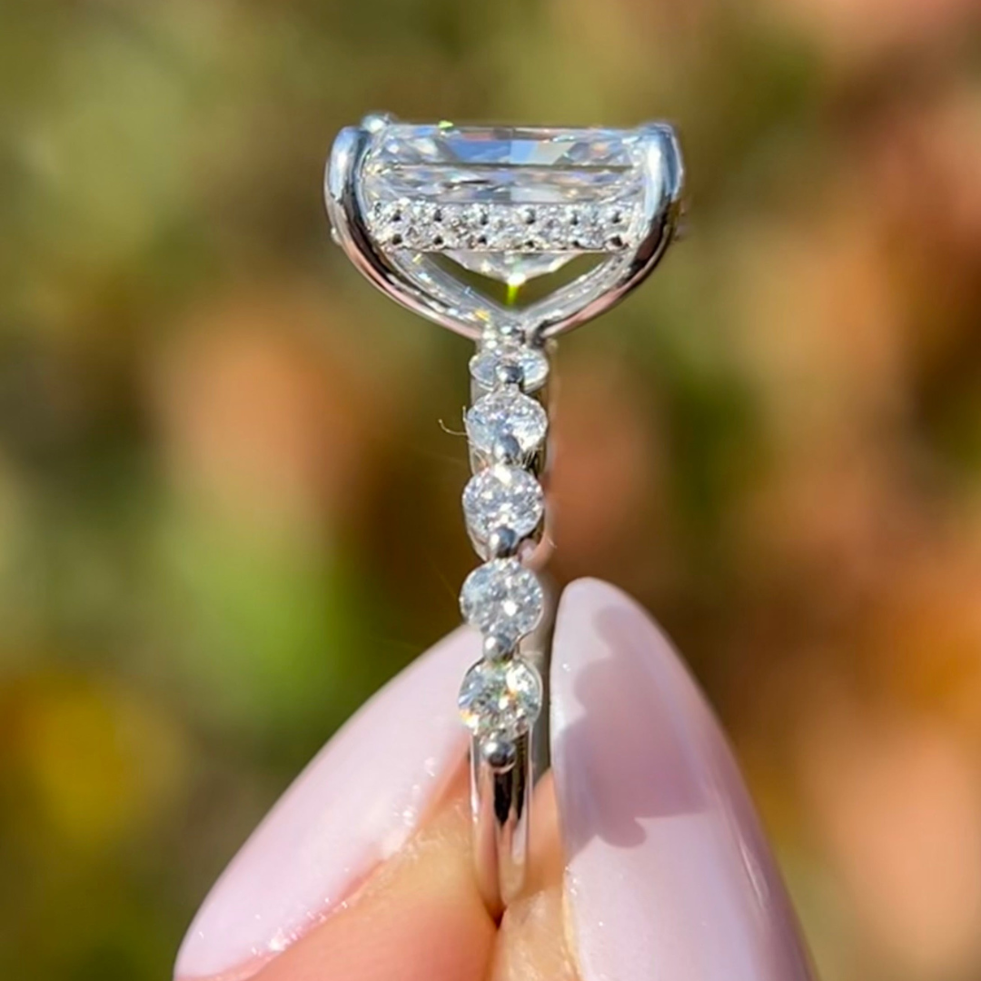 3 CT Radiant Cut Pave Engagement Ring - Lab Grown Diamond