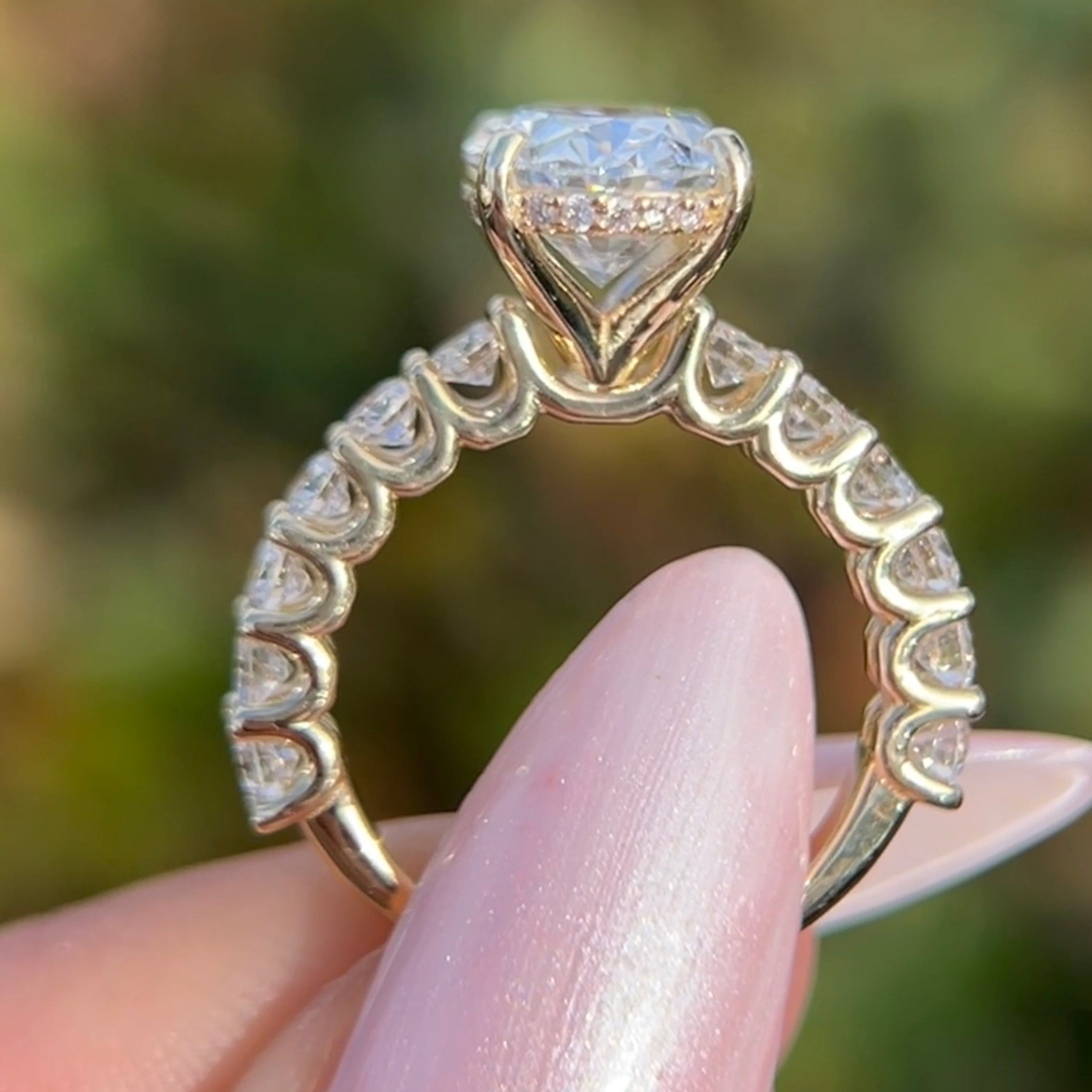 2 CT Oval Cut Pave Engagement Ring - Moissanite Diamond