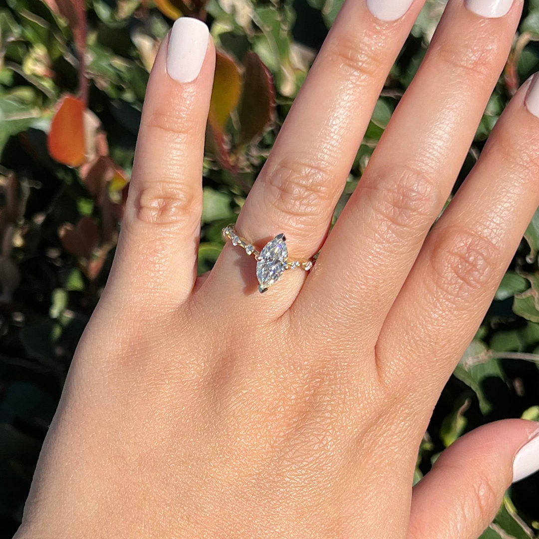 2 CT Marquise Cut Petite Pave Engagement Ring - Lab Grown Diamond