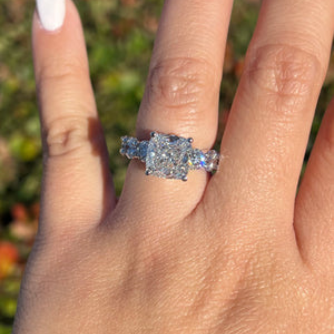 2 CT Cushion Cut Pave Engagement Ring - Moissanite Diamond