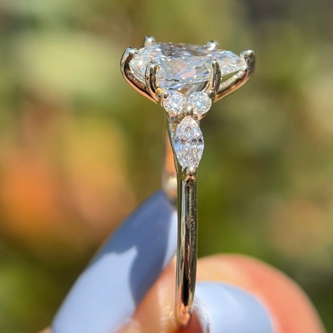 2 CT Pear Cut Cluster Engagement Ring - Moissanite Diamond